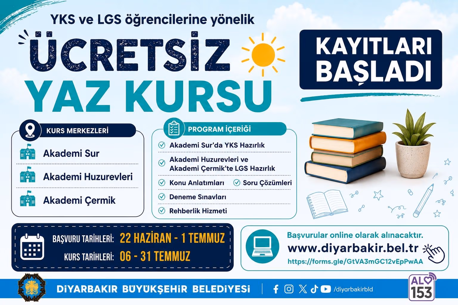 Diyarbakır Büyükşehir Belediyesi’nden Öğrencilere Ücretsiz Yaz Kursları Desteği